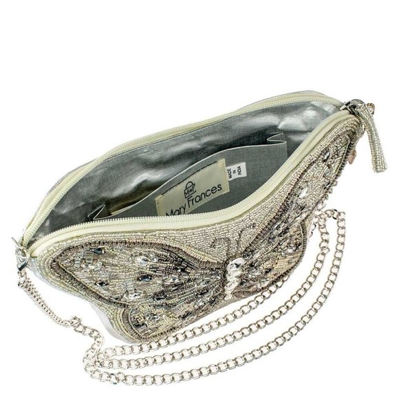 Mary Frances Flitter & Gleam Crossbody Butterfly Handbag Beaded Silver Bag New - Picture 5 of 6